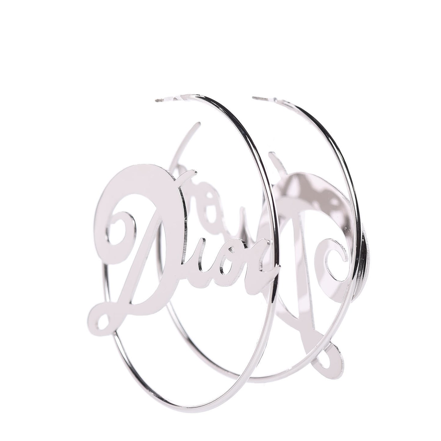 Metal Script Creole Hoop Earrings Silver