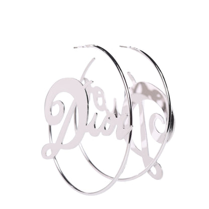Christian Dior Metal Script Creole Hoop Earrings Silver 1 of 5