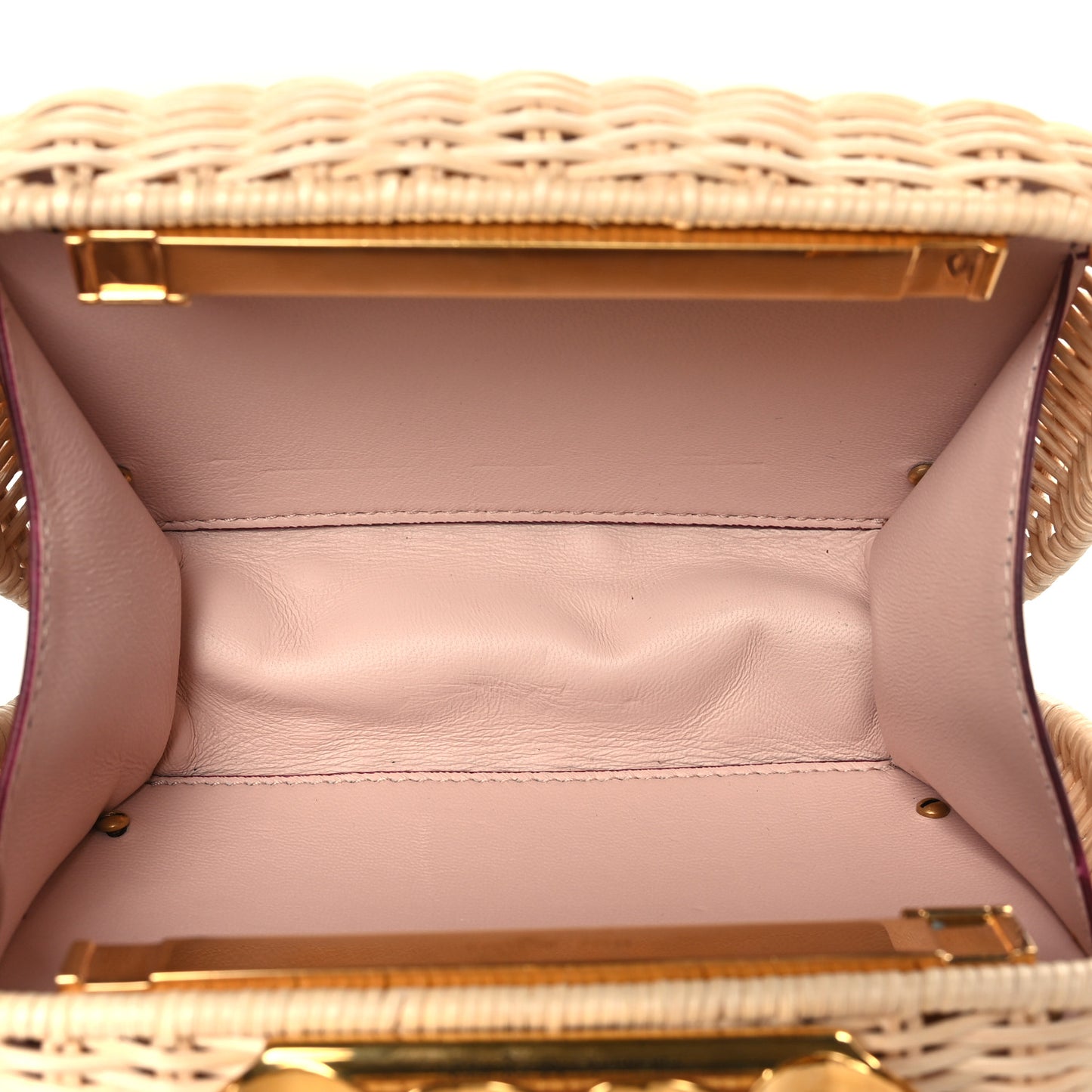 Woven Straw Four Ring Chain Knuckle Clutch Natural