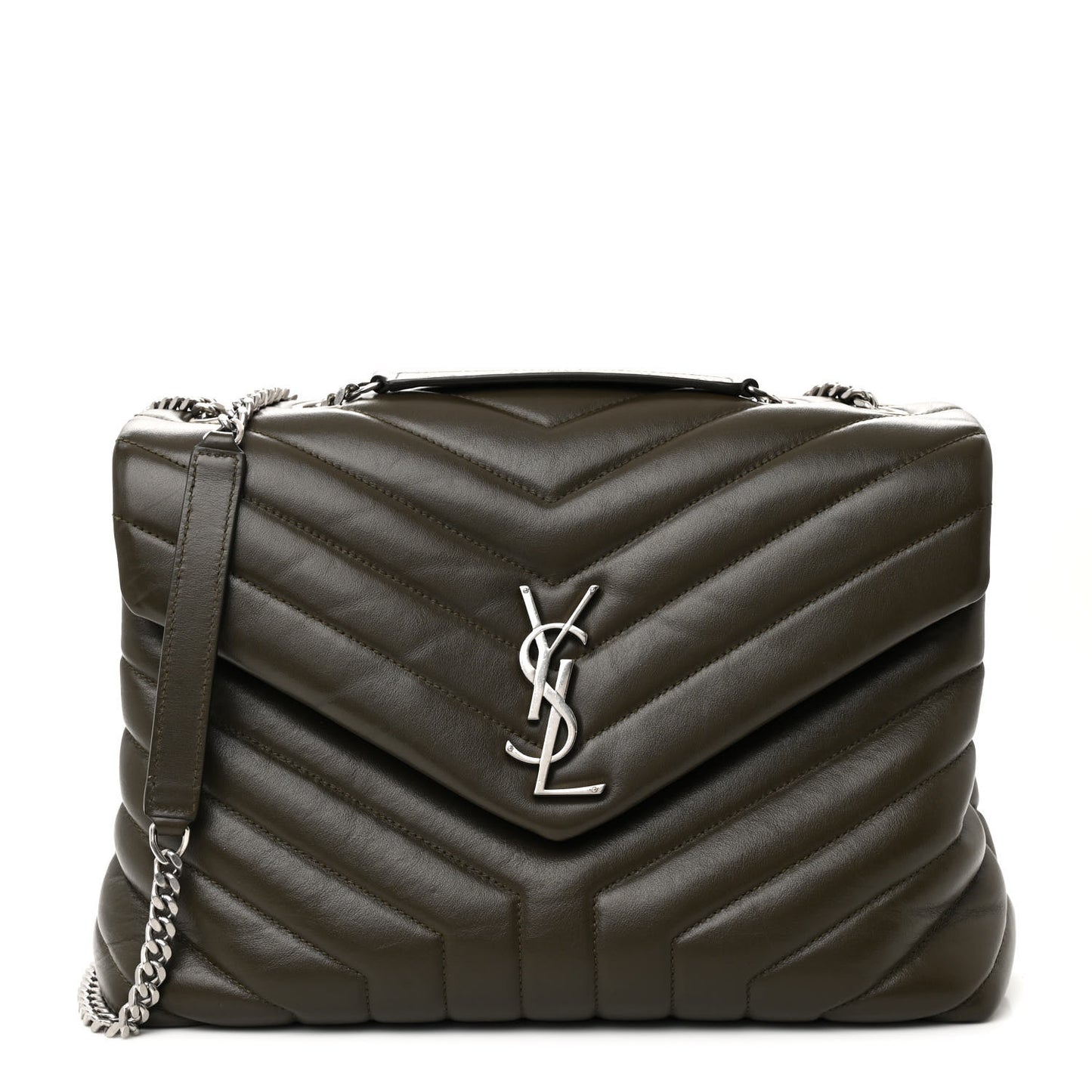 Calfskin Y Quilted Monogram Medium Loulou Chain Satchel Kaki Fonce