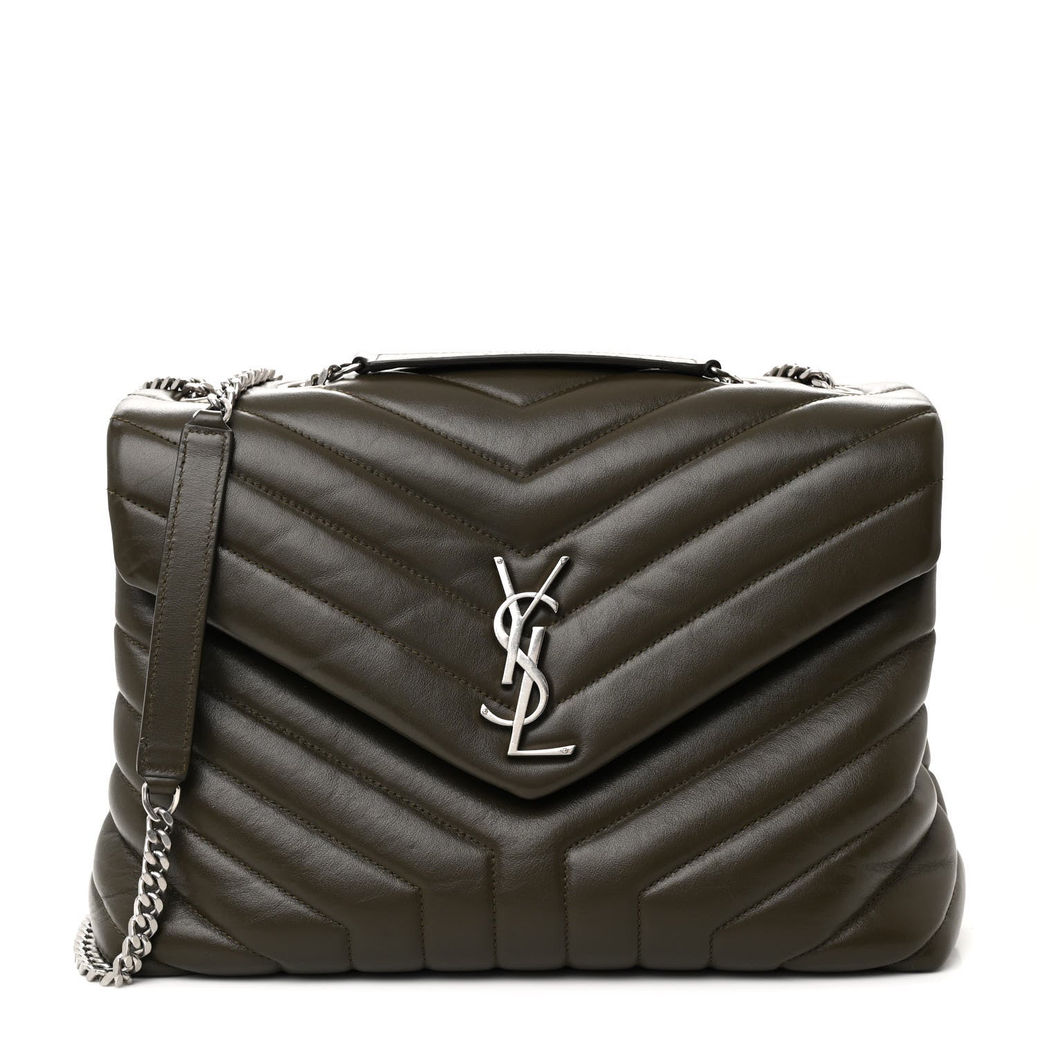 Saint Laurent Calfskin Y Quilted Monogram Medium Loulou Chain Satchel Kaki Fonce 1 of 11