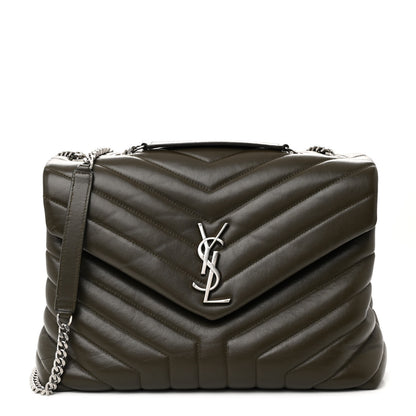Saint Laurent Calfskin Y Quilted Monogram Medium Loulou Chain Satchel Kaki Fonce 1 of 11