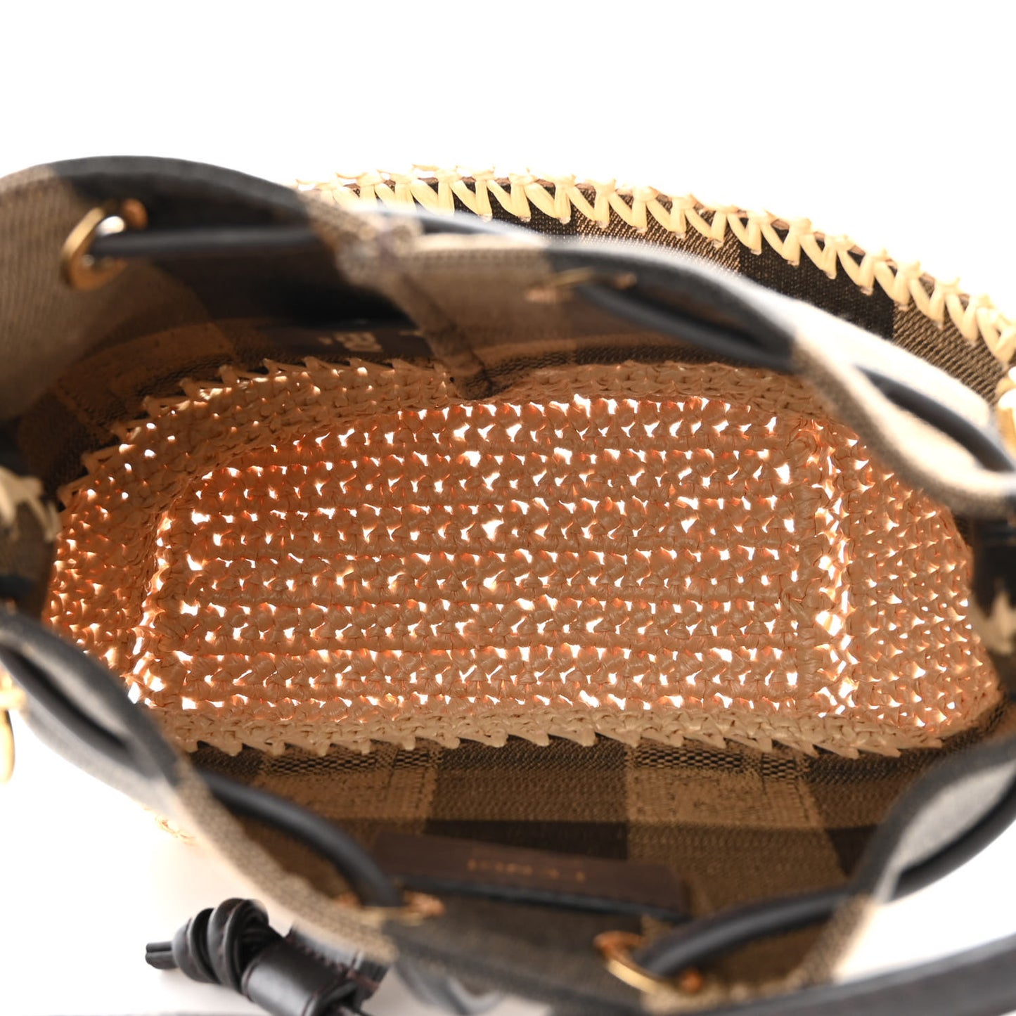 Fabric Jacquard Raffia Straw Pequin Gingham Woven Mini Mon Tresor Bucket Bag Beige Black Natural