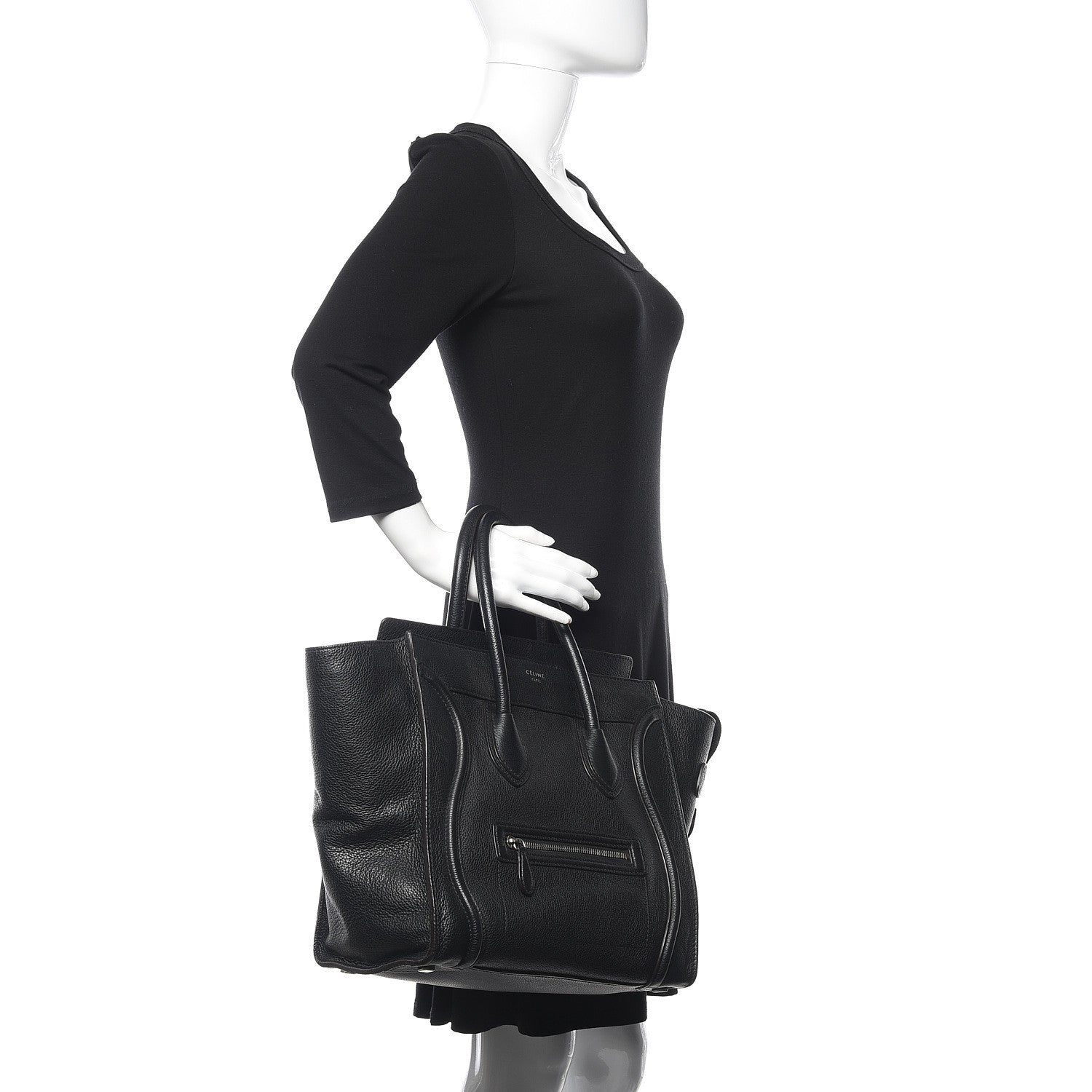 Celine Drummed Calfskin Mini Luggage Black 2 of 10