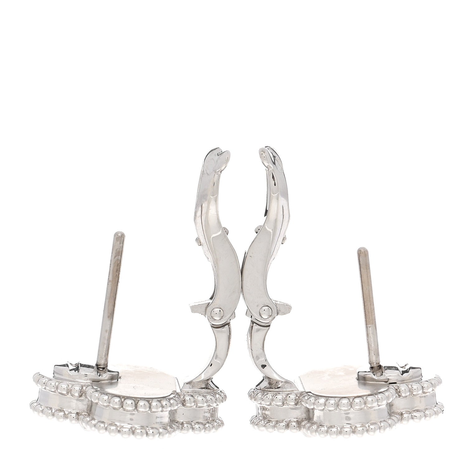 Van Cleef & Arpels 18K White Gold Guilloche Vintage Alhambra Earrings 3 of 4