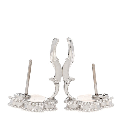 Van Cleef & Arpels 18K White Gold Guilloche Vintage Alhambra Earrings 3 of 4