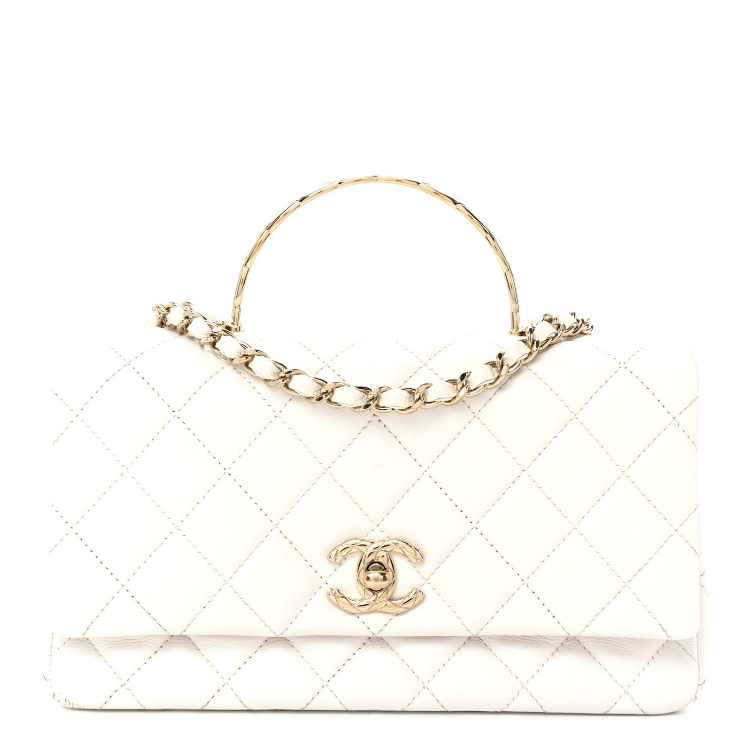 Chanel Caviar Quilted Small Top Handle Flap With Chain Black White 1 of 11