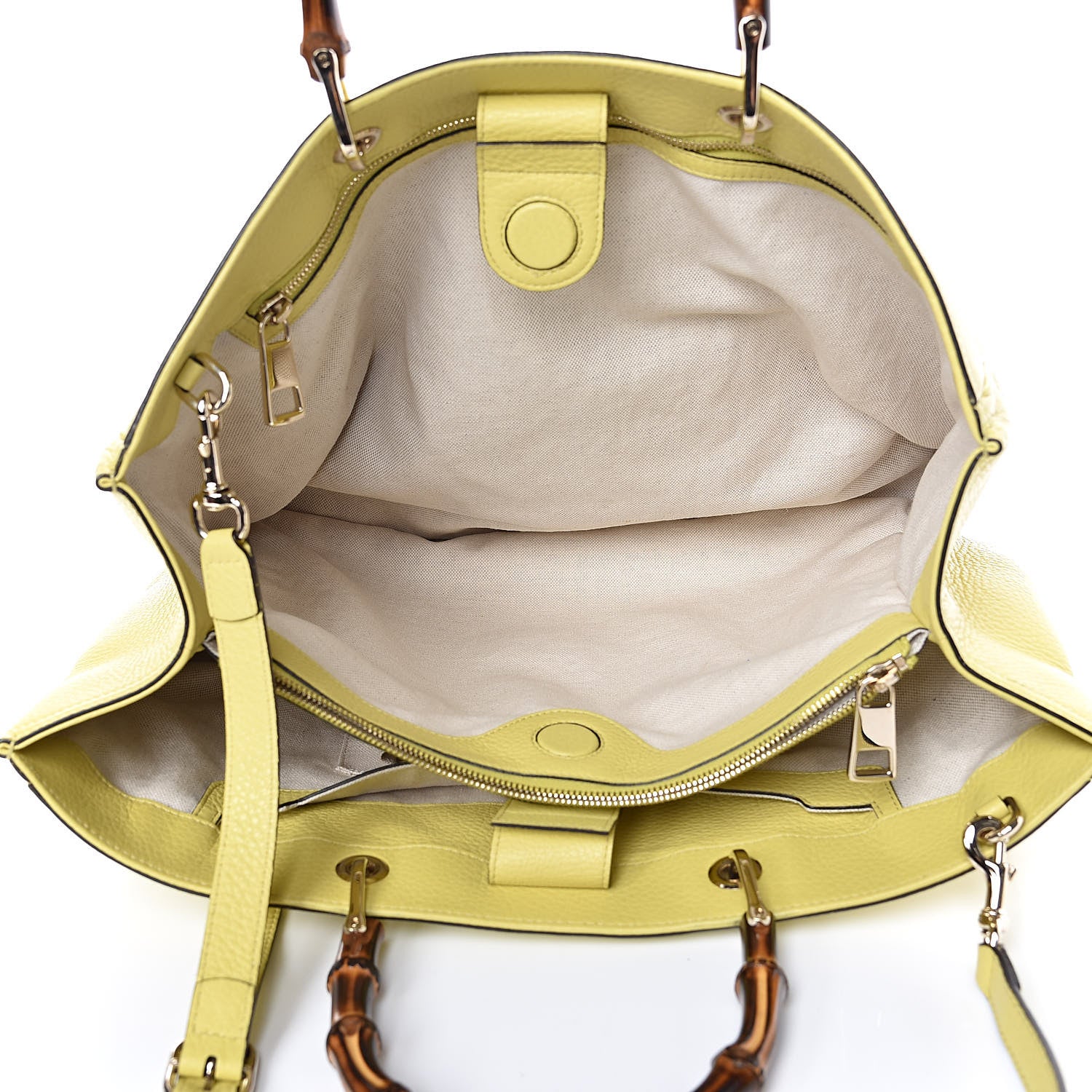Gucci Calfskin Large Bamboo Shopper Tote Citrus 6 of 12