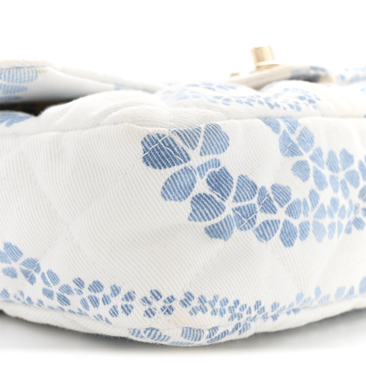 Printed Denim Coco Beach Quilted Small Single Flap Light Blue White