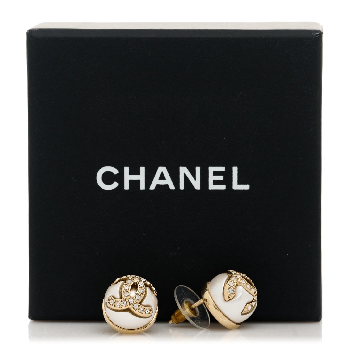Chanel Pearl Crystal Metal CC Round Earrings Gold 5 of 5
