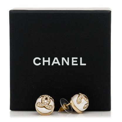 Chanel Pearl Crystal Metal CC Round Earrings Gold 5 of 5
