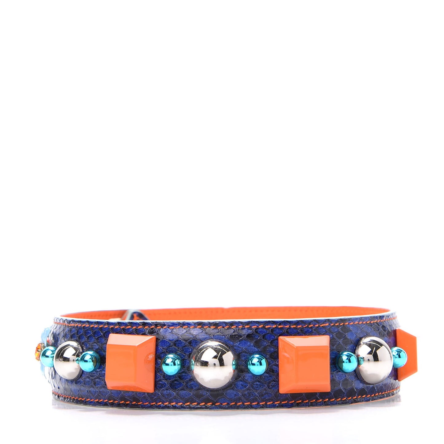 Snakeskin Embossed Crystal Studded Strap Blue Orange