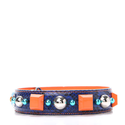 Dolce & Gabbana Snakeskin Embossed Crystal Studded Strap Blue Orange 2 of 5