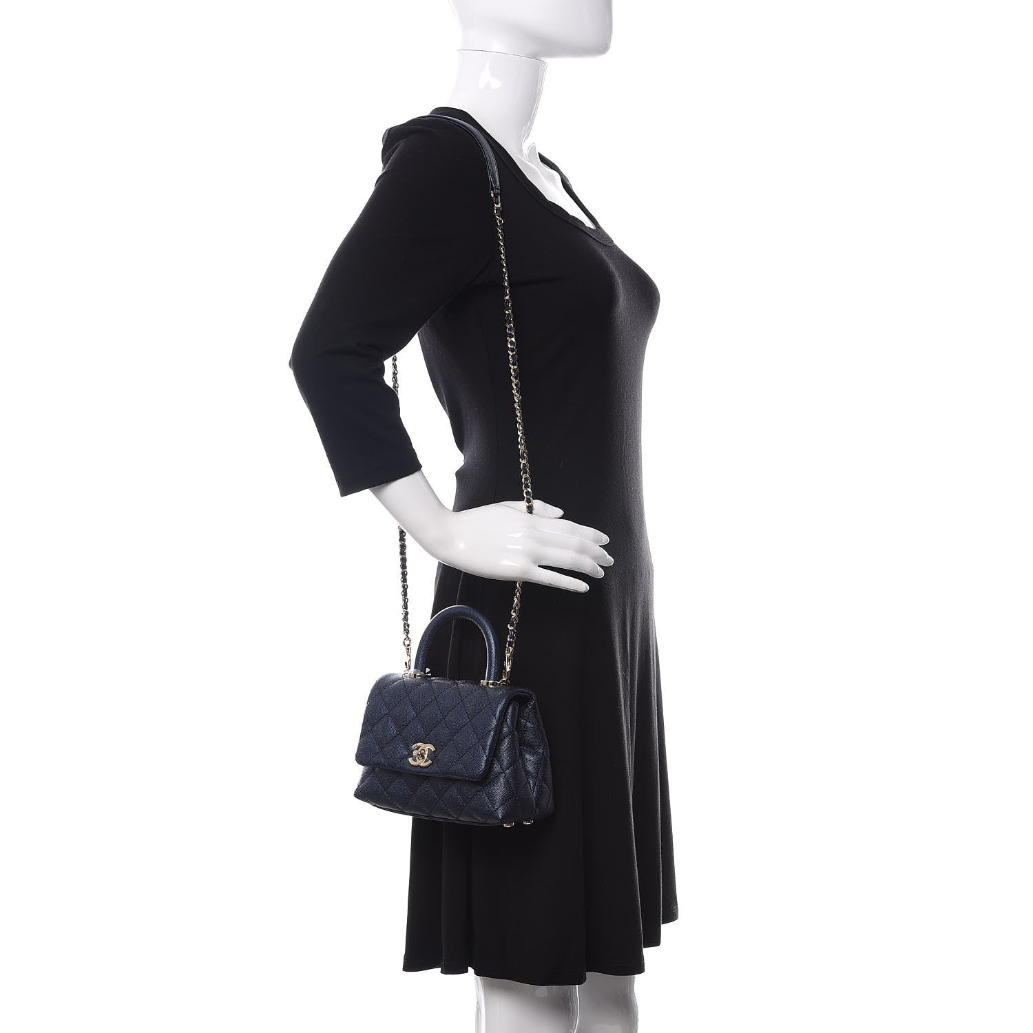 Chanel Metallic Caviar Quilted Extra Mini Coco Handle Flap Dark Blue 2 of 10