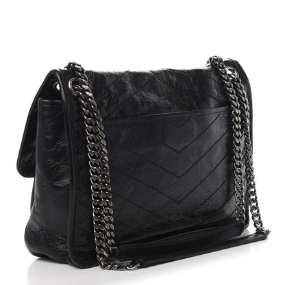 Saint Laurent Crinkled Calfskin Matelasse Monogram Medium Niki Chain Satchel Black 4 of 12