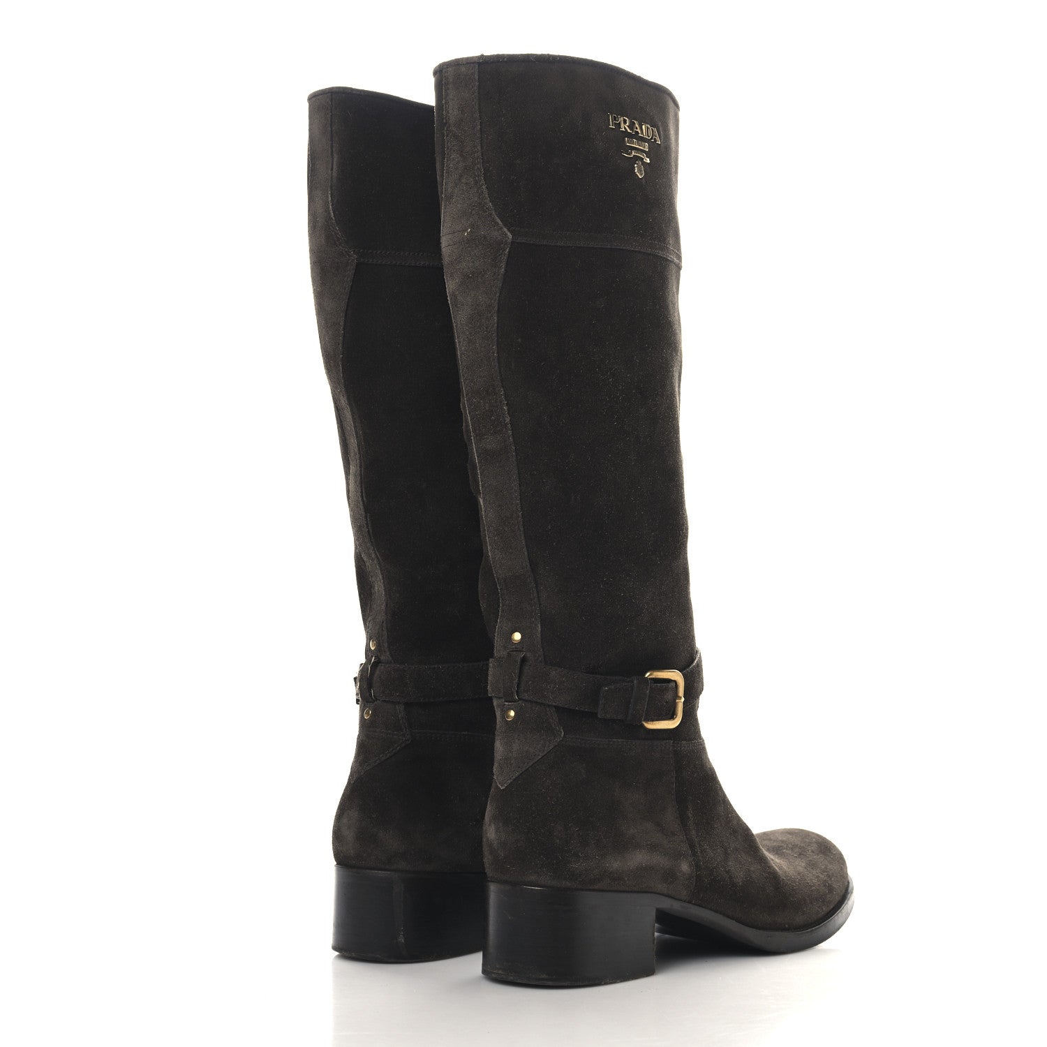 Prada Suede Metal Triangle Logo Boots 41 Brown 4 of 9