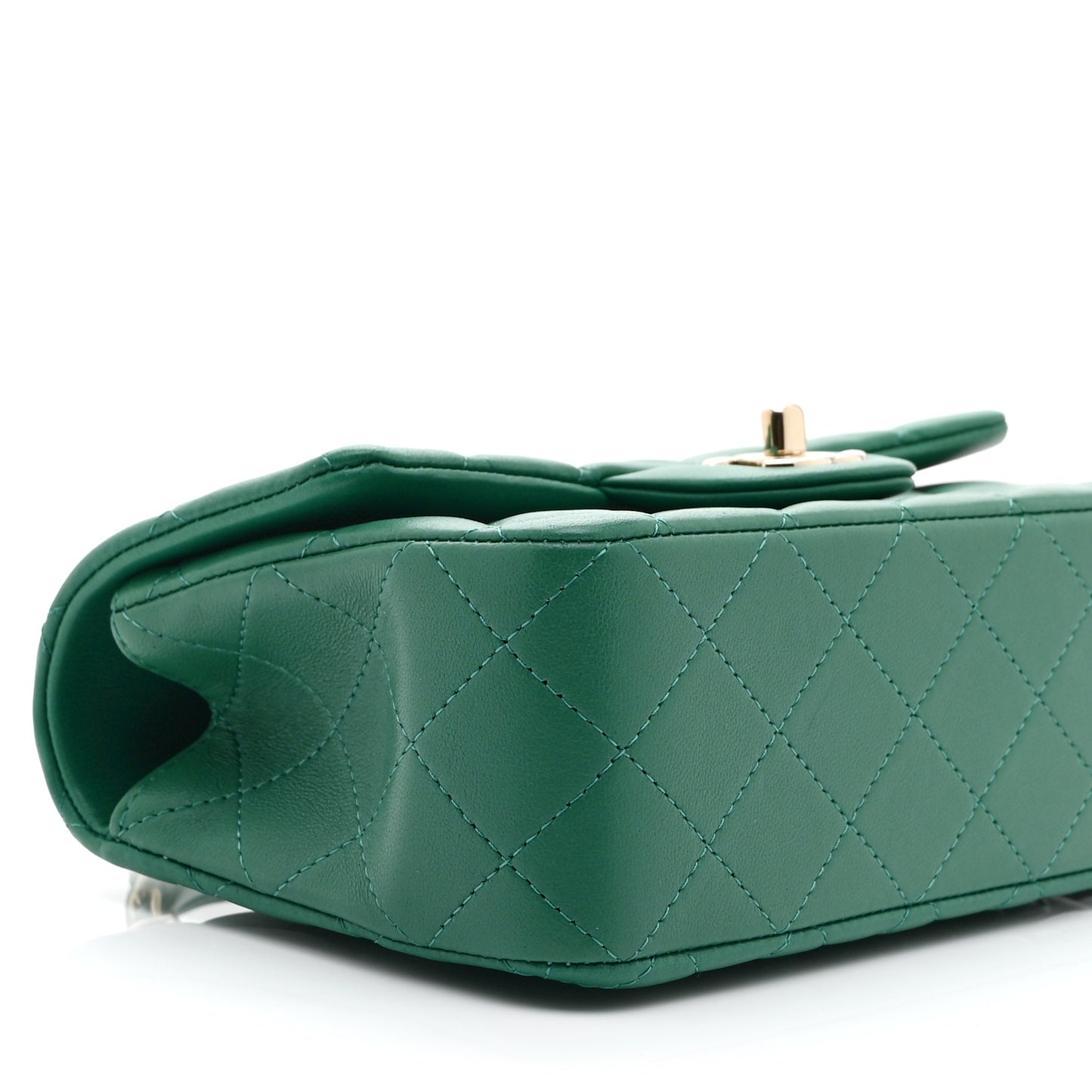 Lambskin Quilted Mini Top Handle Rectangular Flap Green
