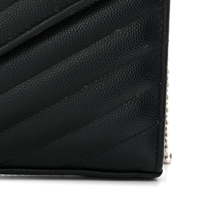 Saint Laurent Grain De Poudre Matelasse Chevron Monogram Chain Wallet Black 15 of 16