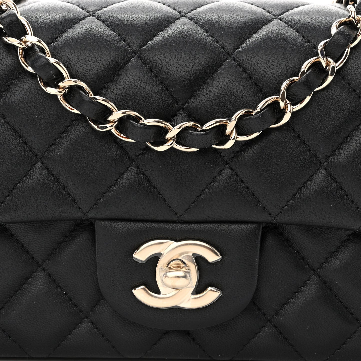 Lambskin Quilted Mini Rectangular Flap Black