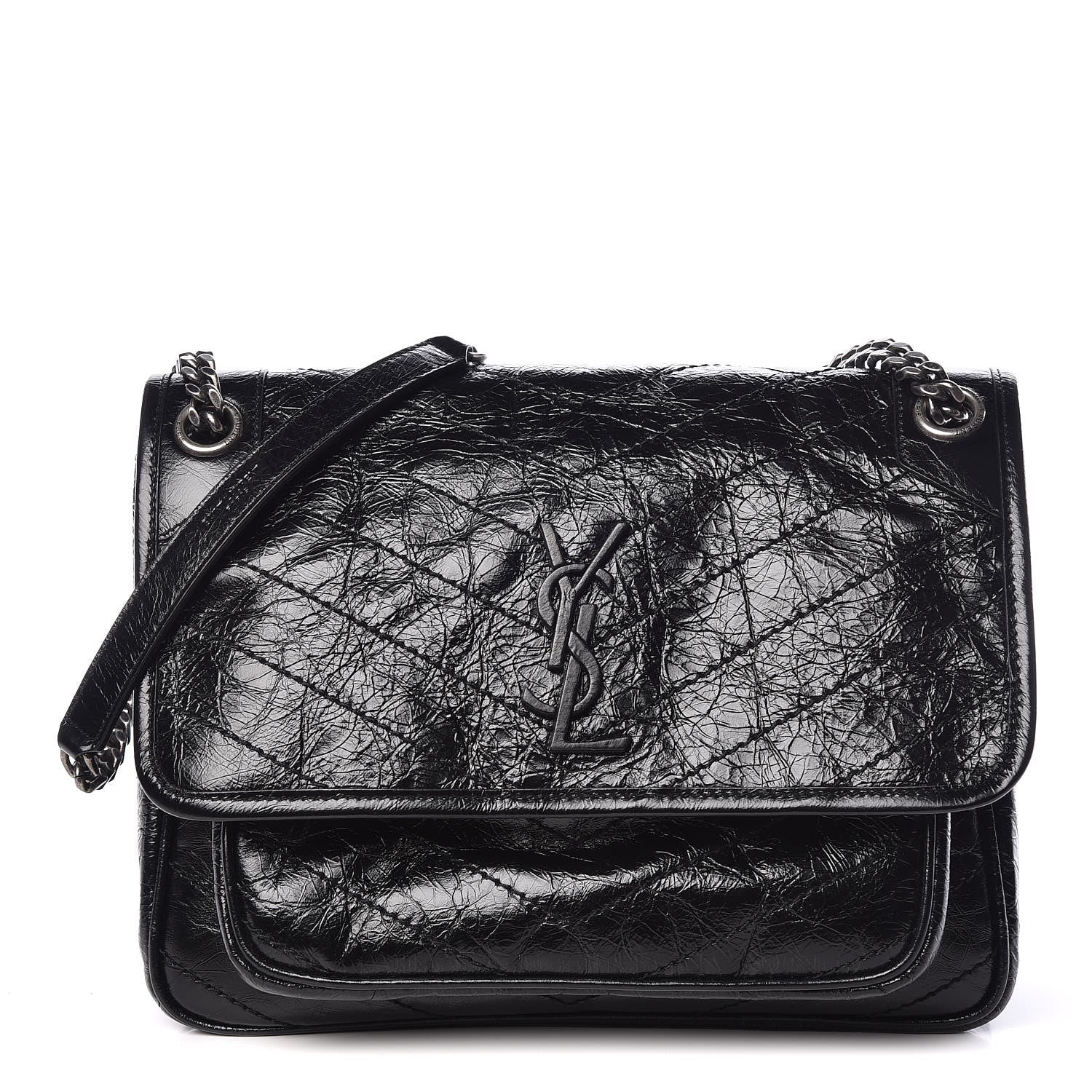 Saint Laurent Crinkled Calfskin Matelasse Monogram Medium Niki Chain Satchel Black 1 of 9
