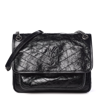 Saint Laurent Crinkled Calfskin Matelasse Monogram Medium Niki Chain Satchel Black 1 of 9