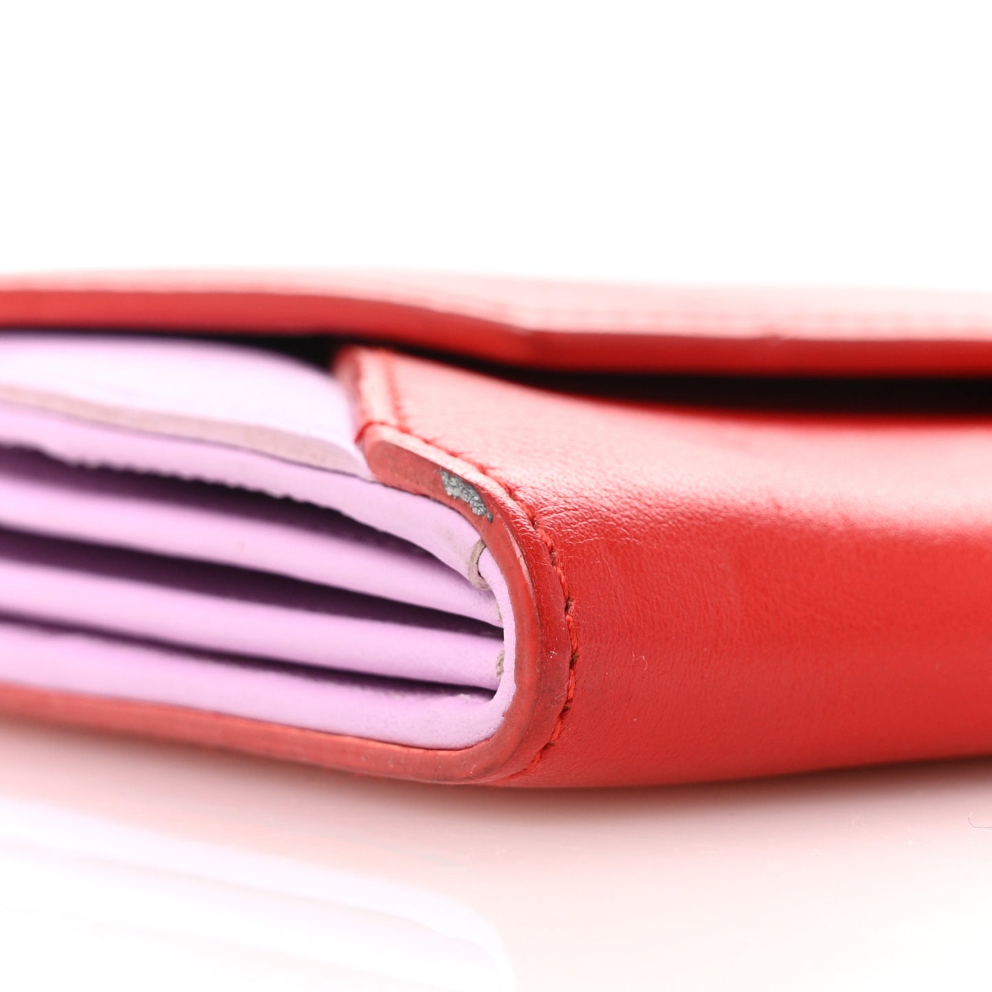 Calfskin Bi-Color Envelope Chain Wallet Red Purple