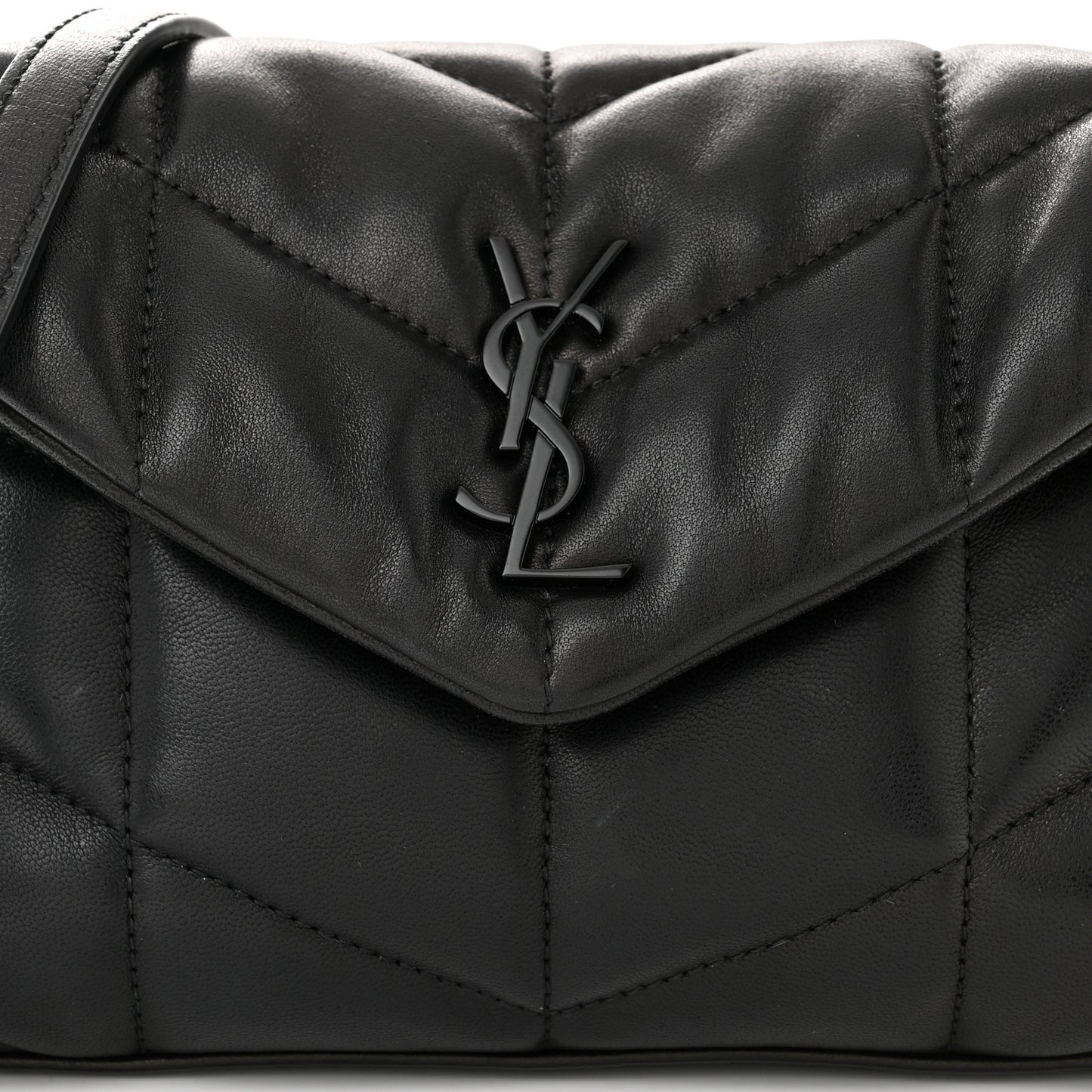 Lambskin Quilted Toy Loulou Puffer Monogram Monochrome Chain Satchel Black