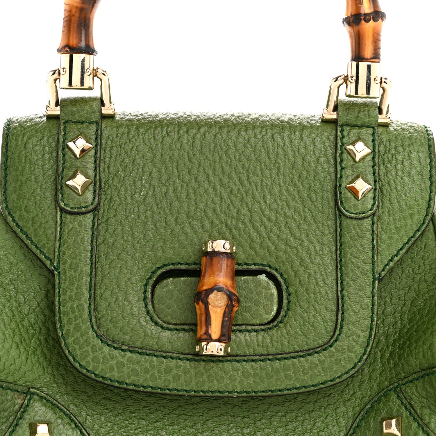 Gucci Calfskin Bamboo Top Handle Bag Green 8 of 15