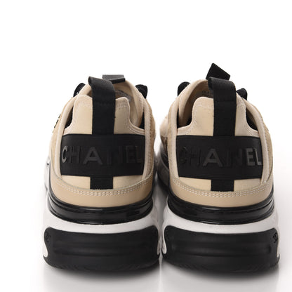 Chanel Calfskin Suede Nylon Grosgrain CC Sneakers 38.5 Beige 5 of 11