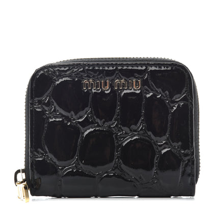 Miu Miu Vernice Alligator Embossed Zip Around Wallet Black 1 of 6