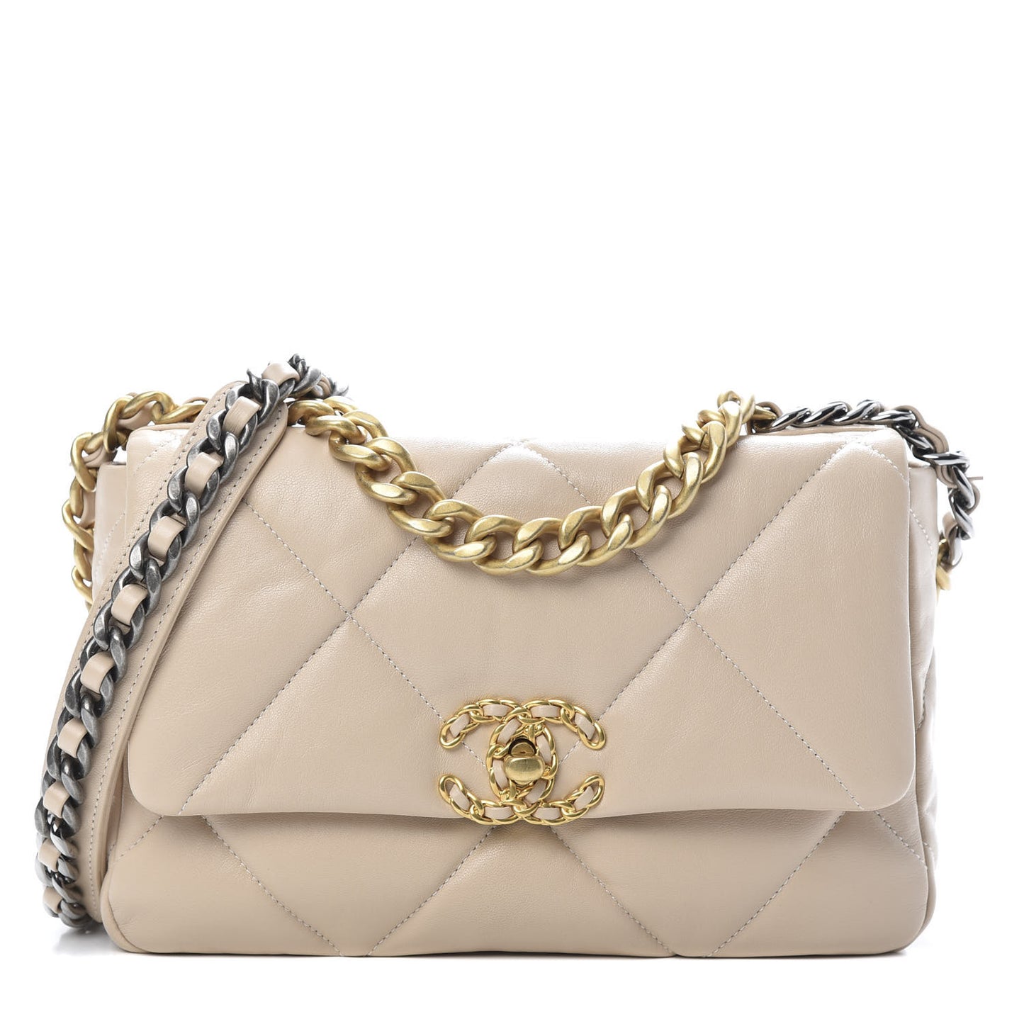 Goatskin Quilted Medium 19 Flap Beige