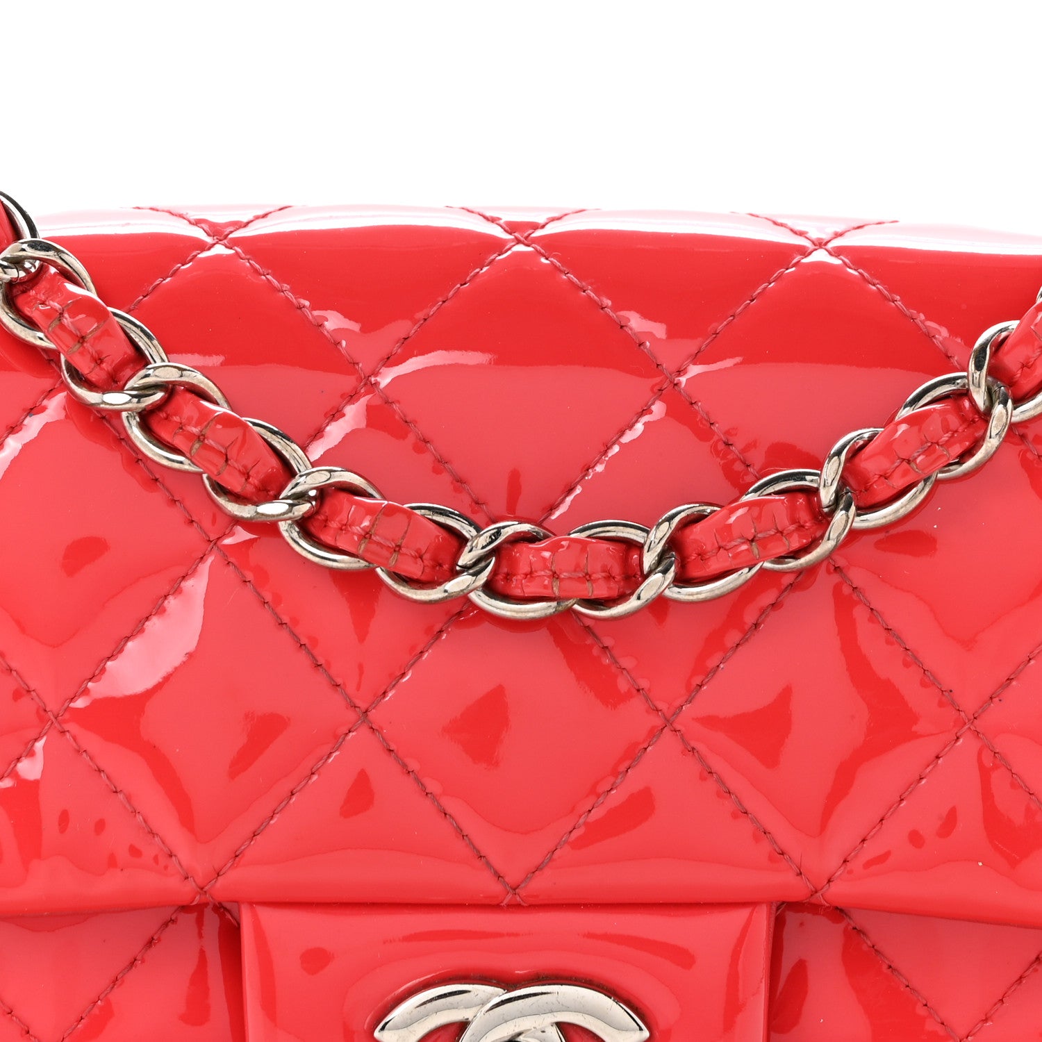 Chanel Patent Calfskin Quilted Mini Rectangular Flap Coral 8 of 13