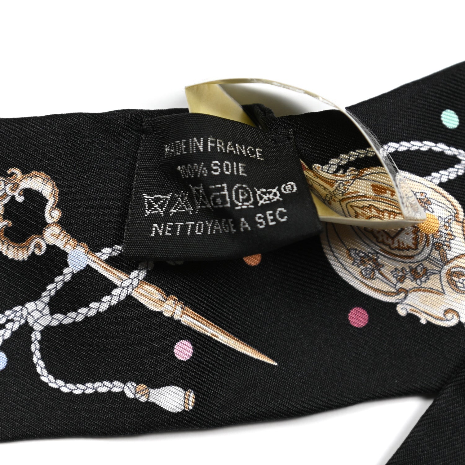 Hermes Silk Les Cles A Pois Twilly Black Beige Rose Multicolor 4 of 5