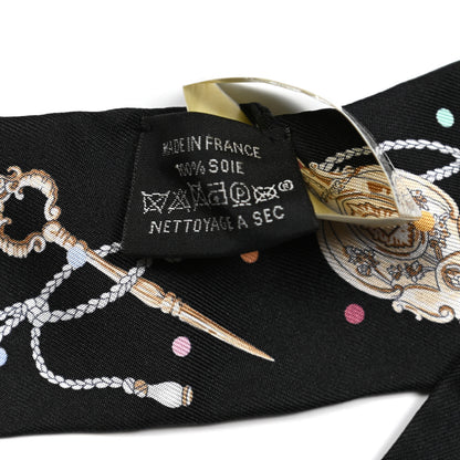 Hermes Silk Les Cles A Pois Twilly Black Beige Rose Multicolor 4 of 5