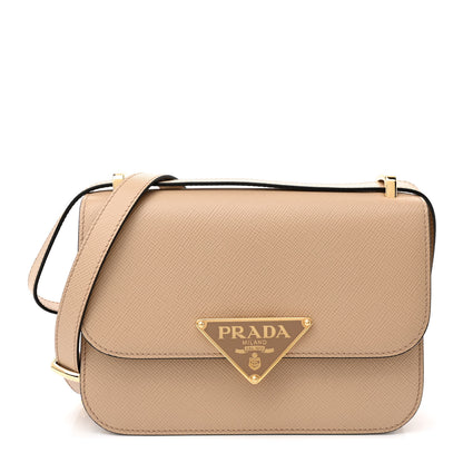 Prada Saffiano Cuir Triangle Embleme Flap Shoulder Bag Sabbia 1 of 11