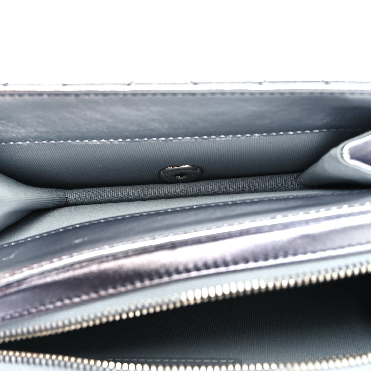 Metallic Lambskin Like A Wallet Flap Silvery Black