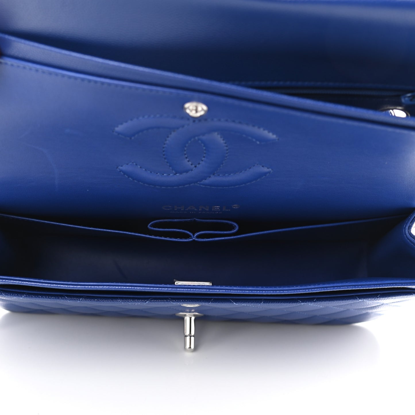 Caviar Quilted Medium Double Flap Blue