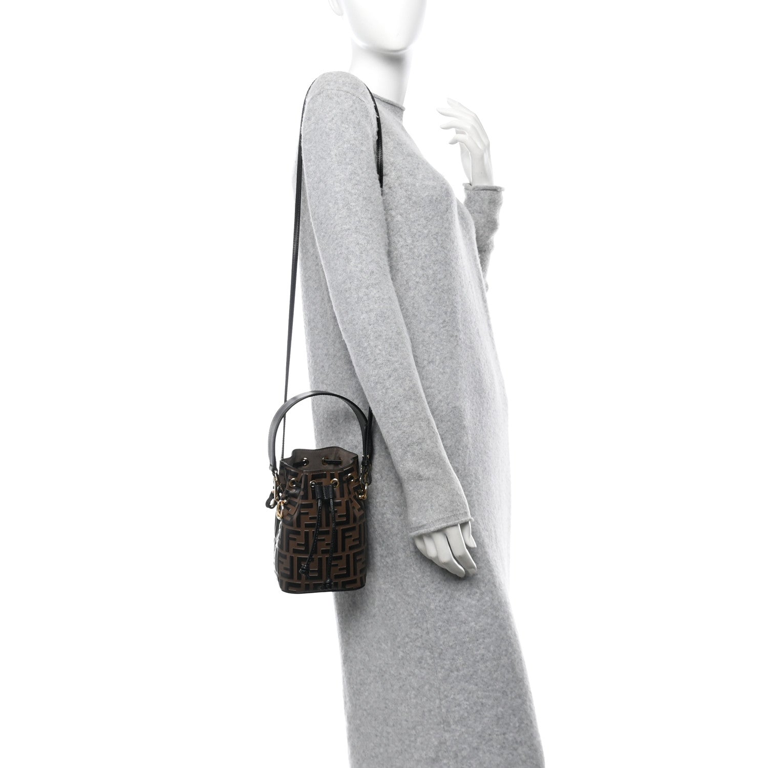 Fendi Vitello Liberty F is Fendi Bi-Color FF 1974 Embossed Mini Mon Tresor Bucket Bag Maya Black 2 of 10
