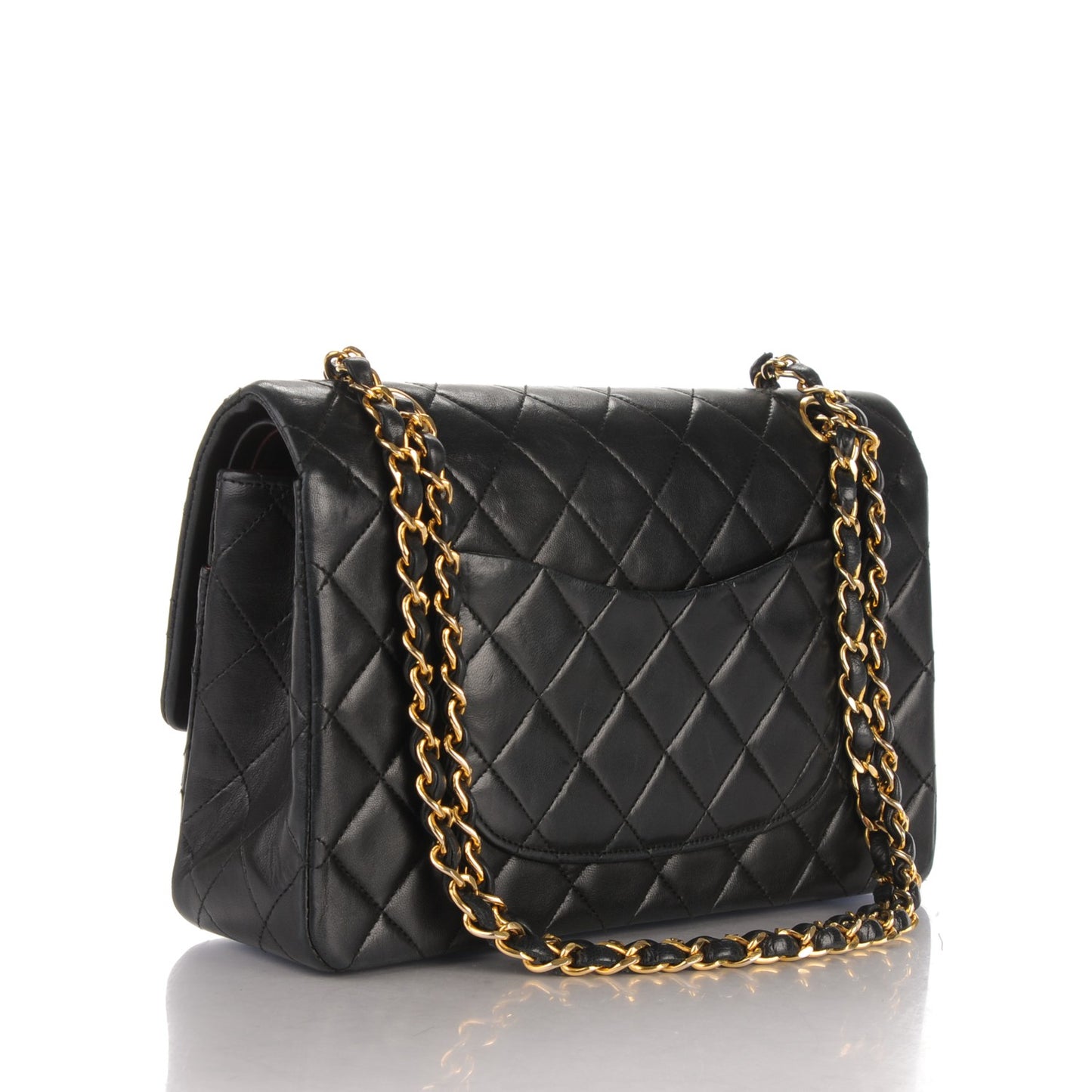 Lambskin Quilted Medium Double Flap Black