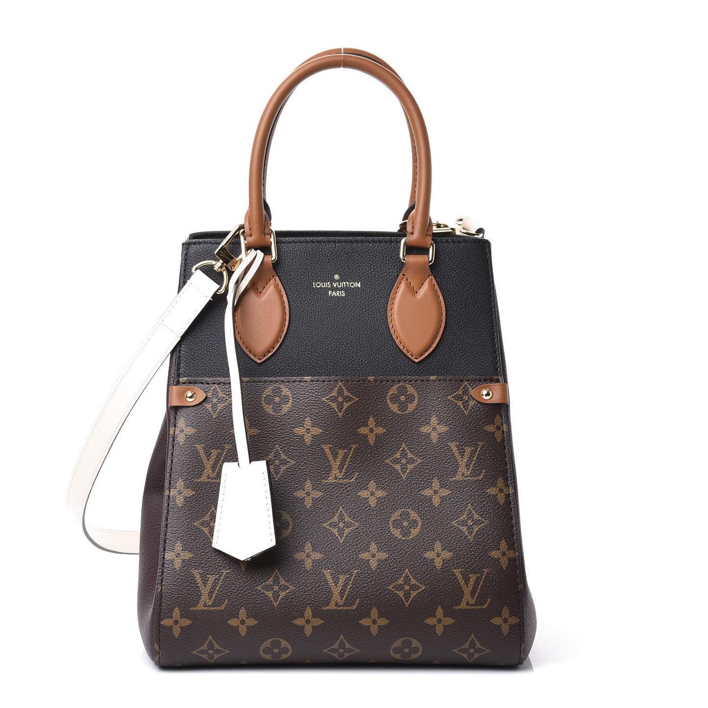 Calfskin Monogram Fold Tote MM Black Wine Cream