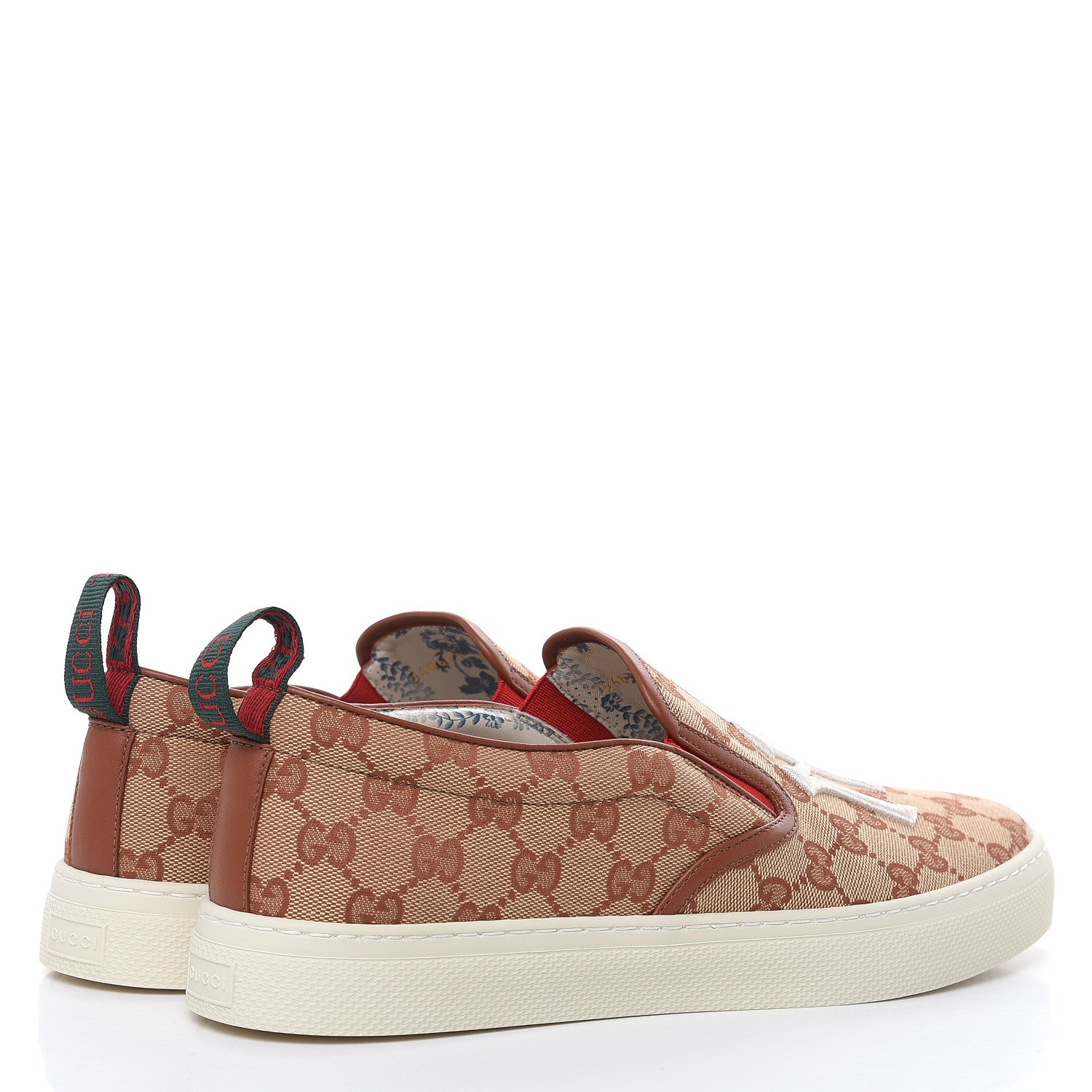 Gucci X MLB GG Monogram NY Yankees Embroidered Mens Slip On Sneakers 10 Beige Ruggine Rust 4 of 9