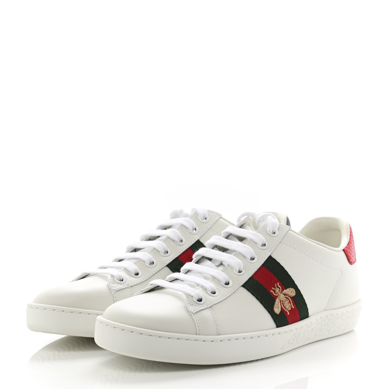 Gucci Calfskin Ayers Bee Embroidered Womens Ace Sneakers 38 White Green 3 of 9