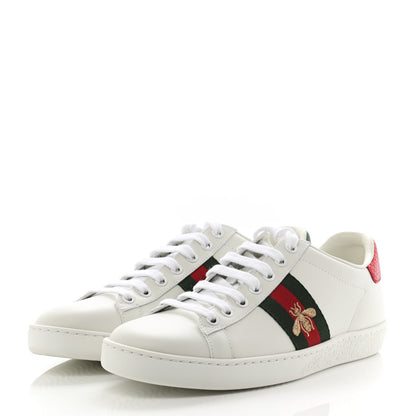 Gucci Calfskin Ayers Bee Embroidered Womens Ace Sneakers 38 White Green 3 of 9