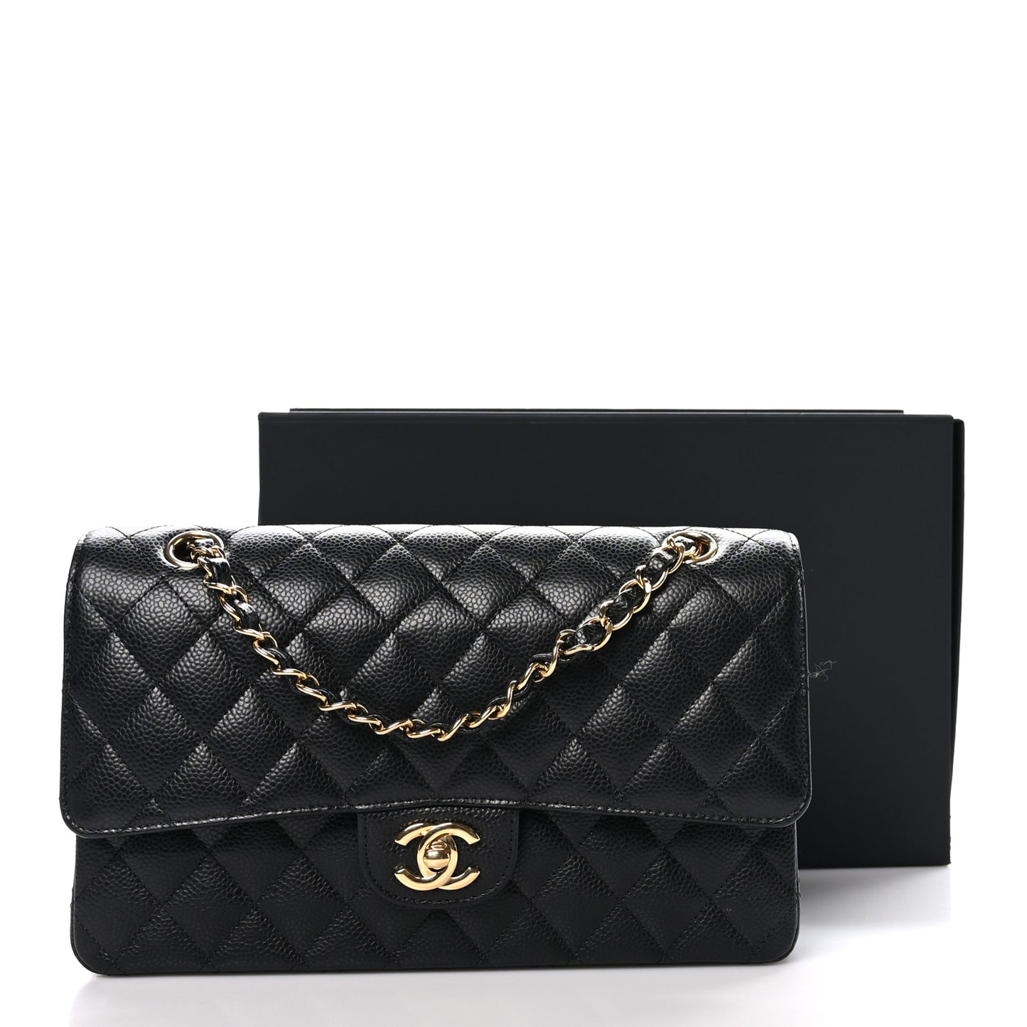 Caviar Quilted Medium Double Flap Black