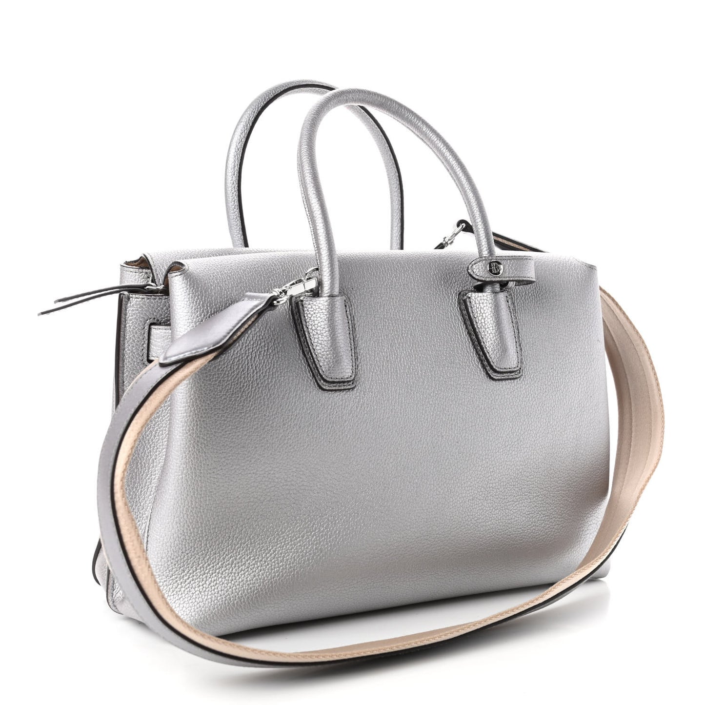 Metallic Grained Calfskin Medium Milla Tote Spike Silver