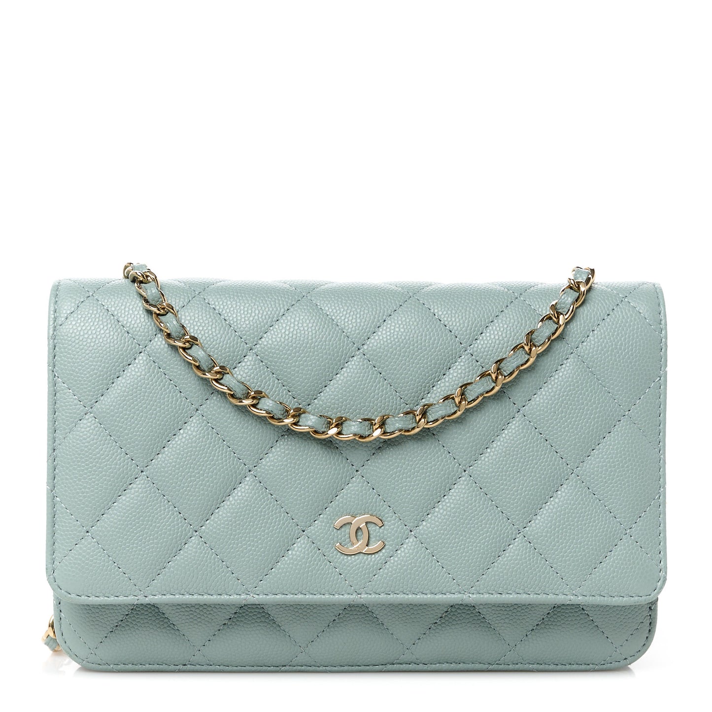 Caviar Quilted Wallet on Chain WOC Light Blue
