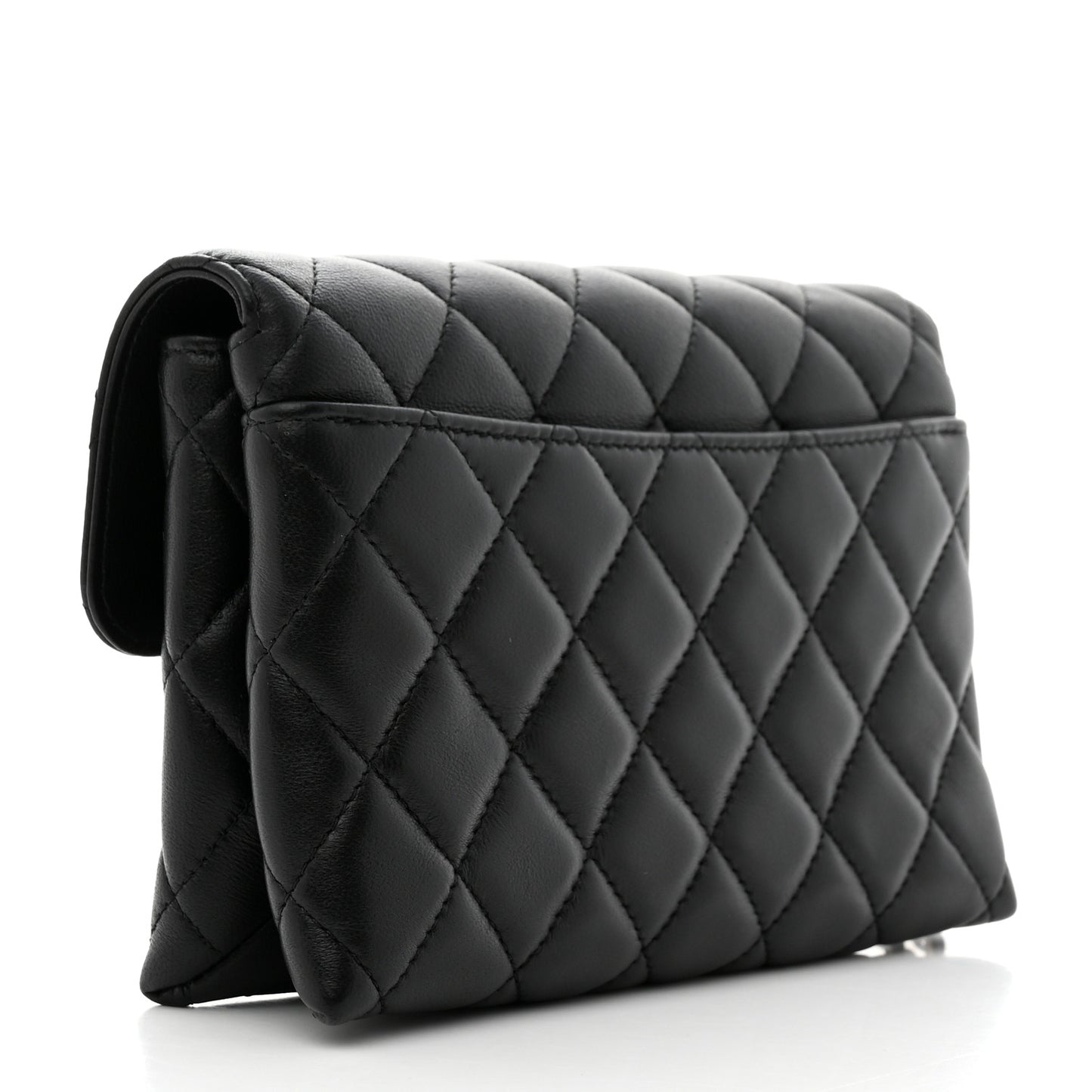 Lambskin Quilted CC Pouch With Handle Black