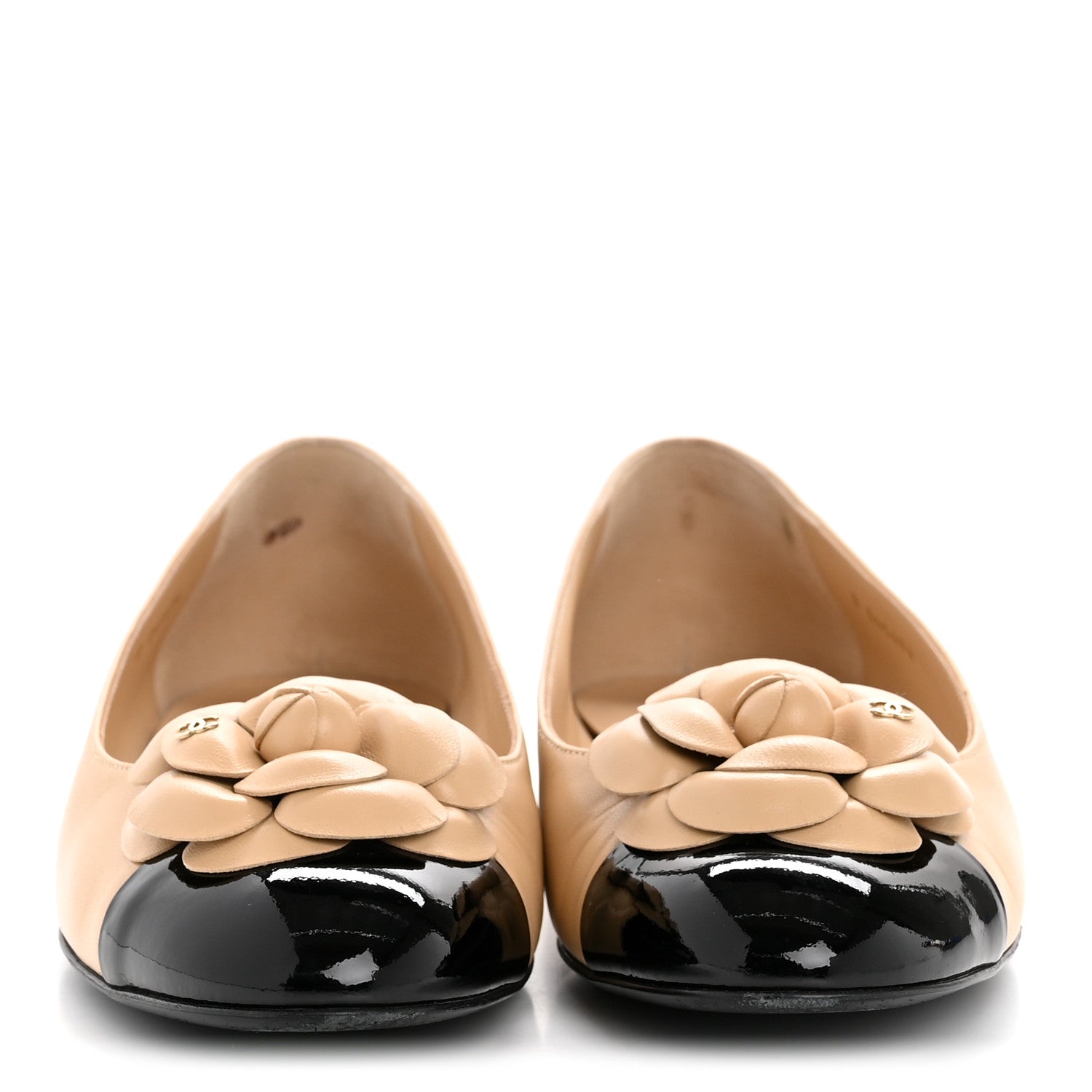 Chanel Lambskin Patent Cap Toe Camellia Ballerina Flats 39 Beige Black 3 of 9