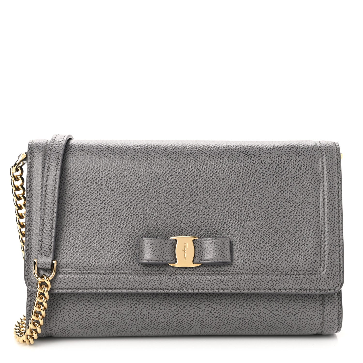 Salvatore Ferragamo Pebbled Calfskin Vara Chain Bag Urban Grey 1 of 8