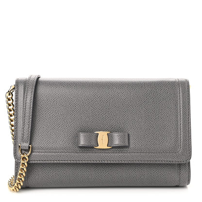 Salvatore Ferragamo Pebbled Calfskin Vara Chain Bag Urban Grey 1 of 8